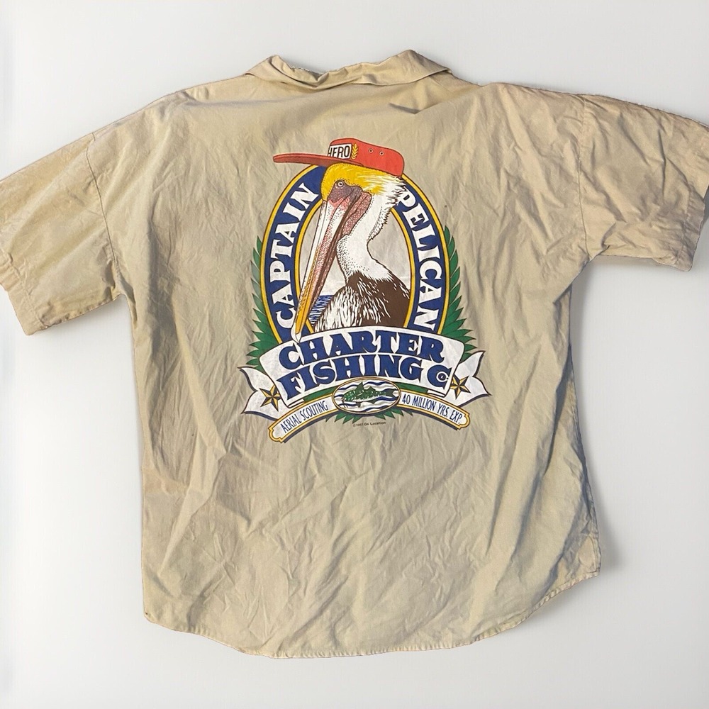 RARE VTG 80s Shirt Mens‎ LRG Charter Fishing Button Down 1988 Pelican Republic
